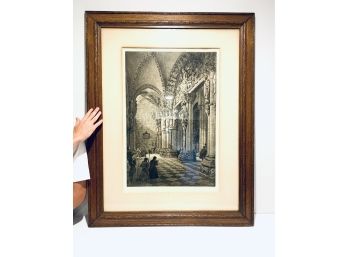 Large Axel Haig 1835-1919 Signed Etching / Cathedral Interior