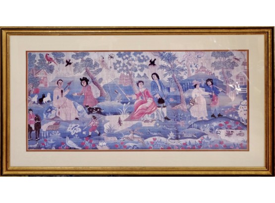 Beautiful Gold Leaf Framed Colonial Scene Printed Tapestry Fabric