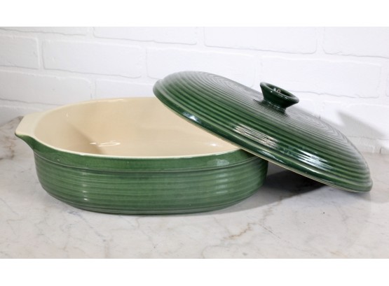 Vintage Hunter Green Fluted Ceramic Casserole With Lid