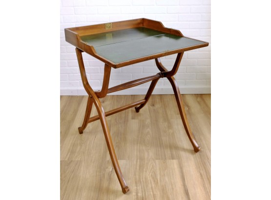 Antique Folding Game / Desk Table With Hunter Green Surface Inlay