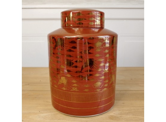 Beautiful Ceramic Ginger Jar In Red And Gold