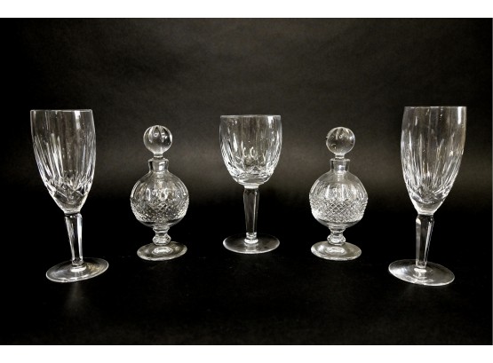 Pretty Bundle Of Mid-Century Waterford Crystal Glass Stemware And Decanters