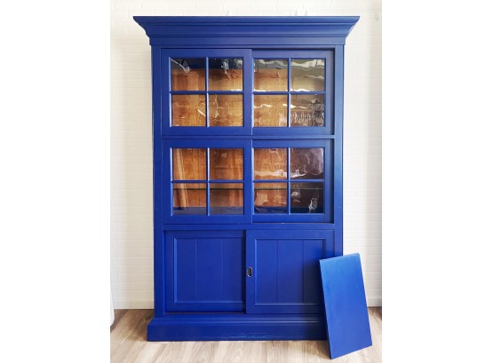 Ethan Allen Lighted Sliding Door Cabinet In BLUE