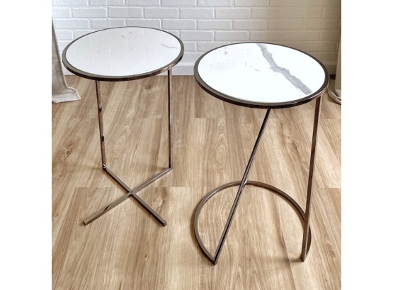 Pair Of XO Base Side Tables With Carrara Marble Tops
