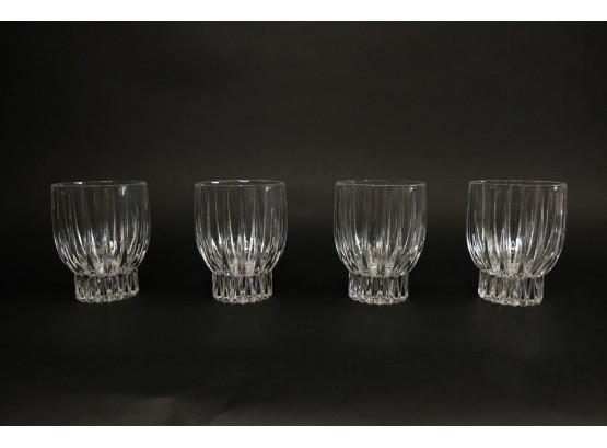 Set Of 4 Mid-Century Ribbed Crystal Lowball Bar Glasses