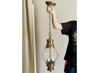 Gorgeous Glass & Brass Hanging Lantern Style Ceiling Mount Light Fixture