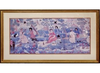 Beautiful Gold Leaf Framed Colonial Scene Printed Tapestry Fabric