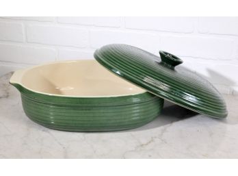 Vintage Hunter Green Fluted Ceramic Casserole With Lid