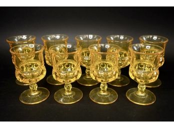 Vintage Yellow Depression Stemware Pressed Pattern Wine Goblets
