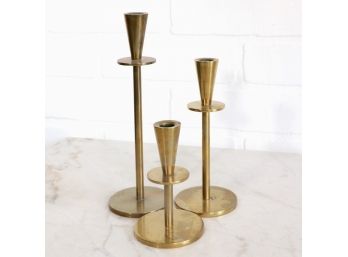 Gorgeous Trio Of Mid-century Brass Candleholders