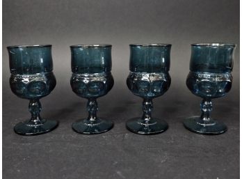 Rare Dark Teal Vintage Pressed Pattern Stemmed Wine Goblets