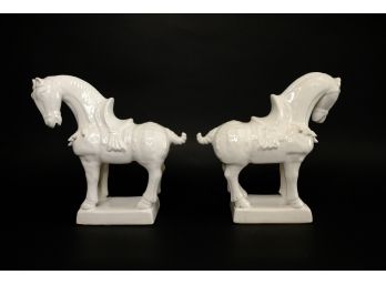 Pair Of Mid-century Inspired Glazed Ceramic Horse Bookends