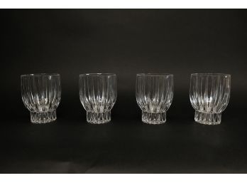 Set Of 4 Mid-Century Ribbed Crystal Lowball Bar Glasses