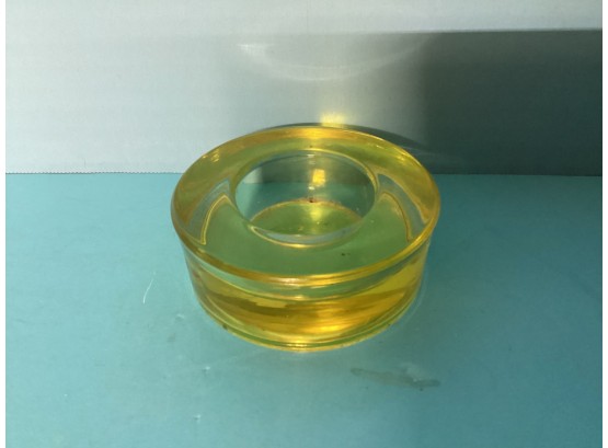 Vintage Yellow Vaseline Glass (?) Candle Puck