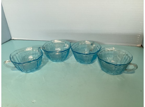 Vintage Set Of Four (4) Madrid Blue Cups