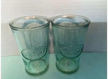 Vintage Pair Of Green Glass Jus De Fruits Italy Glasses