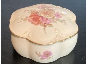 Antique (?) Round Floral Embossed Porcelain Dresser Box