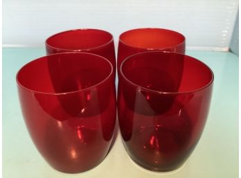 Vintage Set Of Four (4) Ruby Red Tumblers