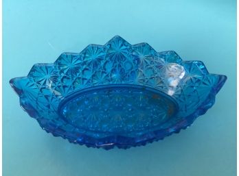 Vintage Blue Oval Daisy And Button Candy Dish