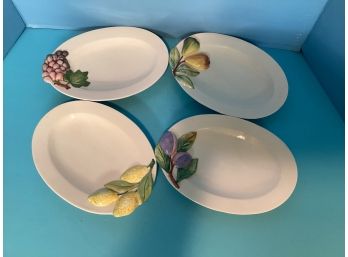 Vintage Set Of Four (4) San Marco Nove Italy Oval Lemon/Pears/GrapesPlum  Salad Plates