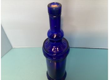 Vintage Depression Era Cobalt Blue Bottle Grape Design And Cork