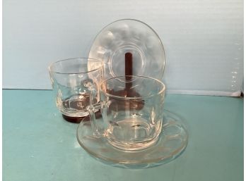 Vintage Pair Clear Arcoroc France Coffee Cup And Saucer