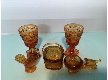 Vintage Amber Depression Glass Miniature Curio Pieces