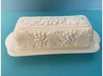 Vintage Westmoreland Paneled Grape White Milk Glass Covered Butter Dish