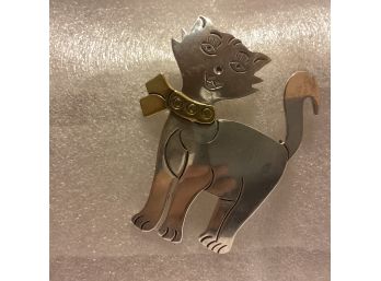 Vintage Laton Sheila Sterling Silver And Brass Feline Pin