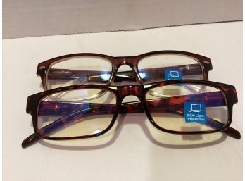 Two New Pairs Of Blue Ray Glasses (Non-Magnifying) Brown Frames