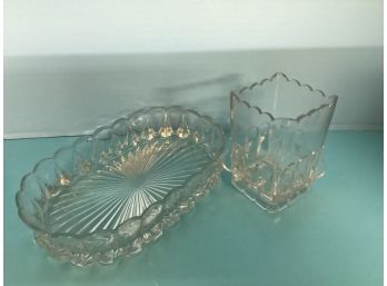 Vintage Square Bowl Matching OVAL Centerpiece Bowl