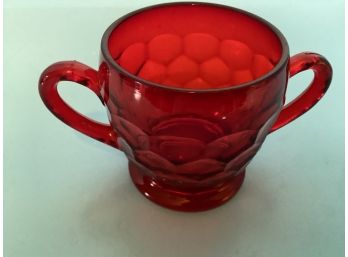 Vintage Ruby Red Open Sugar Bowl -