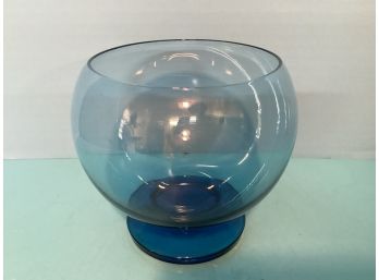 Vintage Clear Blue Glass Footed Rose Bowl