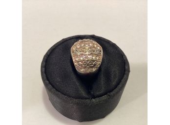 Vintage Silver Tone Cocktail Ring With Small Rhinestones - Size 8