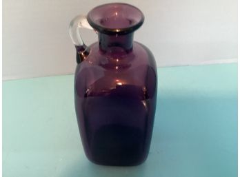 Vintage Amethyst Glass Pitcher Clear Applied Glass Handle  ( 7 1/4 Inches Height)