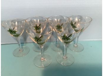 Vintage Set Of Six (6) Hand Painted Cordial Glasses