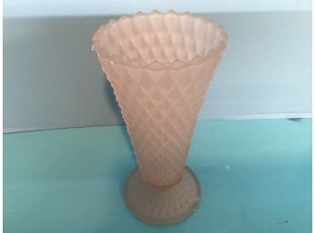 Vintage Indiana Glass Pink Satin Hobnail Footed Vase