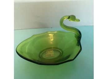 Vintage Viking Glass Green Swan Candy Dish