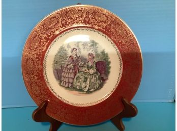 Vintage Salem China  23K Gold Trim Colonial Scene Charge ( 10 5/8Inches In Diameter)