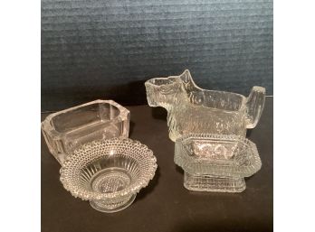 Assorted Lot Of  Vintage Curio Clear Glass Pieces
