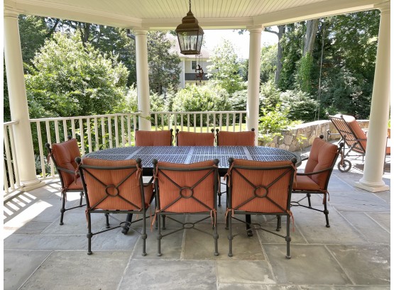 Cast Classics Outdoor Dining Table & Eight Woodard Landgrave Armchairs- Retailed For $10,000
