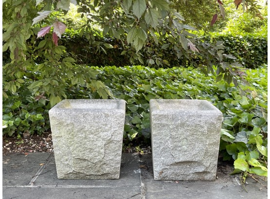 A Pair Of Square Cast Stone Planters