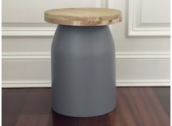 Metal And Wood Round Side Table Or Stool