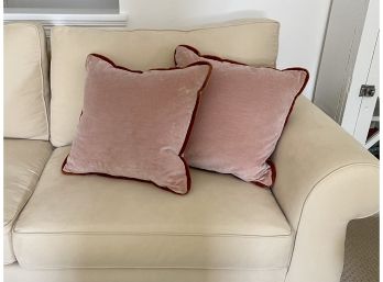 A Pair Of Velvet Throw Pillows, Dusty Pink/ Rust