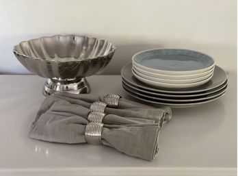 Pier 1 Dinnerware Together W/ A Silver Tone Footed Bowl