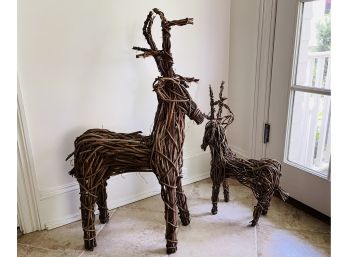 Natural Twig Reindeer Decor, Set Of 2