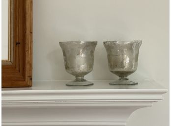 Vintage Glass Footed Votive Candle Holders- A Pair