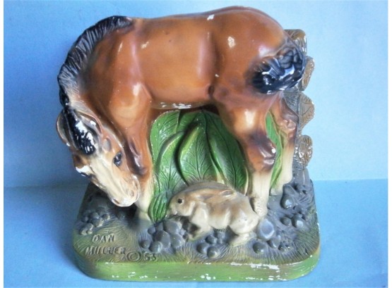 1950's Horse With Rabbit Plaster Bookend