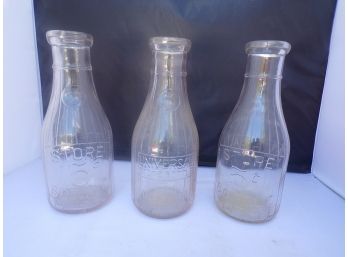Lot Of 3 Store Milk Bottles 5 Cents Circa 40-1950s