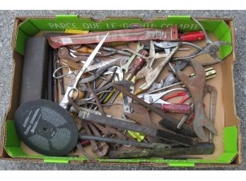 Mixed Lot Of Hand Tools Screwdrivers, Pliers, Wrenches, Knife Honing Stones, Vice Clamp & Alot More